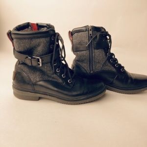 UGG Womens Black Kesey Leather Wool Buckle Strap Waterproof Combat Boots Size 8